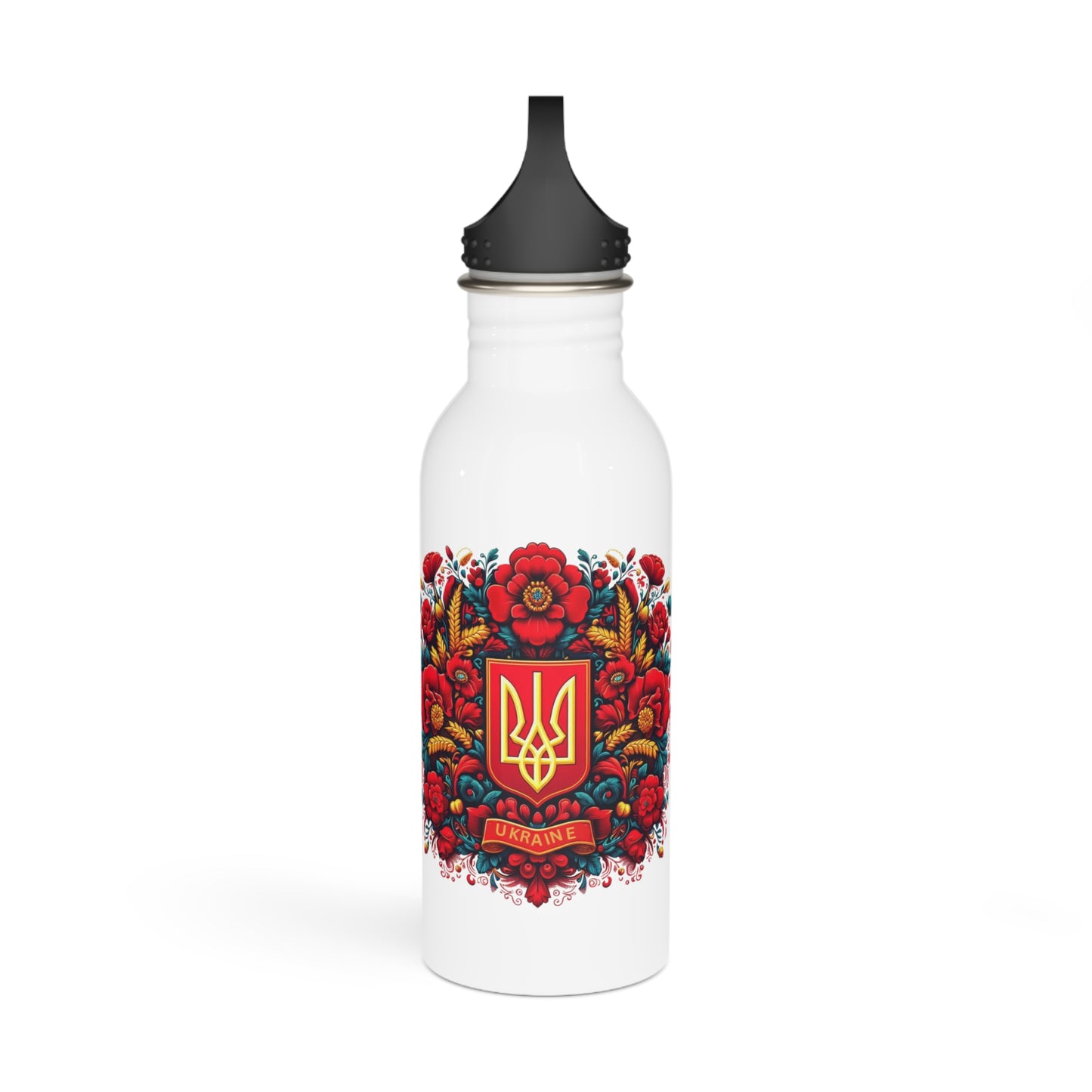 Floral Ukrainian Trident Steel Water Bottle - Eco-Friendly Hydration