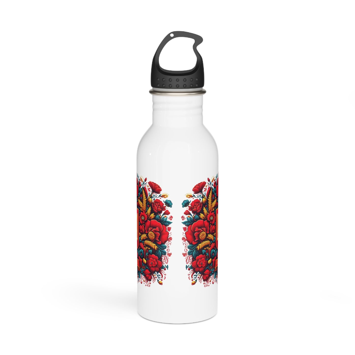 Floral Ukrainian Trident Steel Water Bottle - Eco-Friendly Hydration