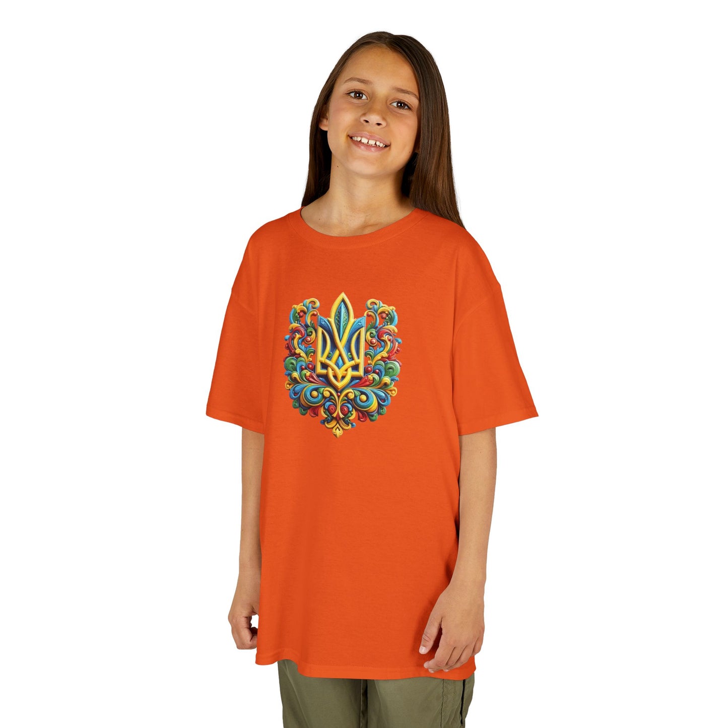 Kids Heavy Cotton™ Tee - Vibrant Folk Art Design for Celebrations