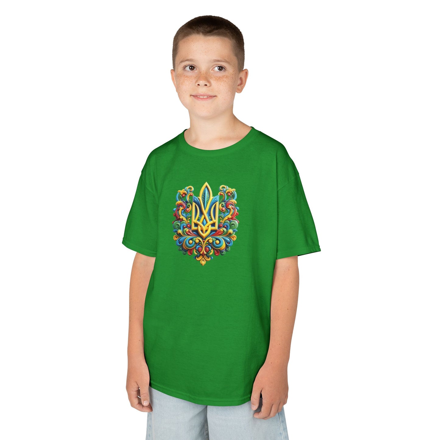 Kids Heavy Cotton™ Tee - Vibrant Folk Art Design for Celebrations