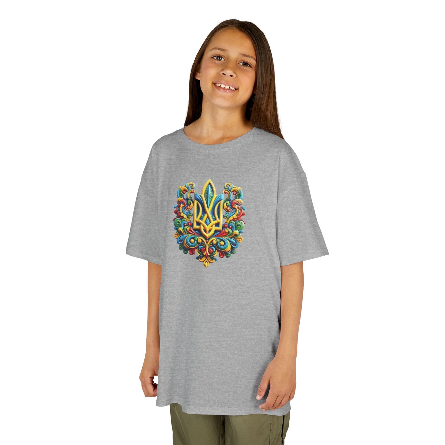 Kids Heavy Cotton™ Tee - Vibrant Folk Art Design for Celebrations