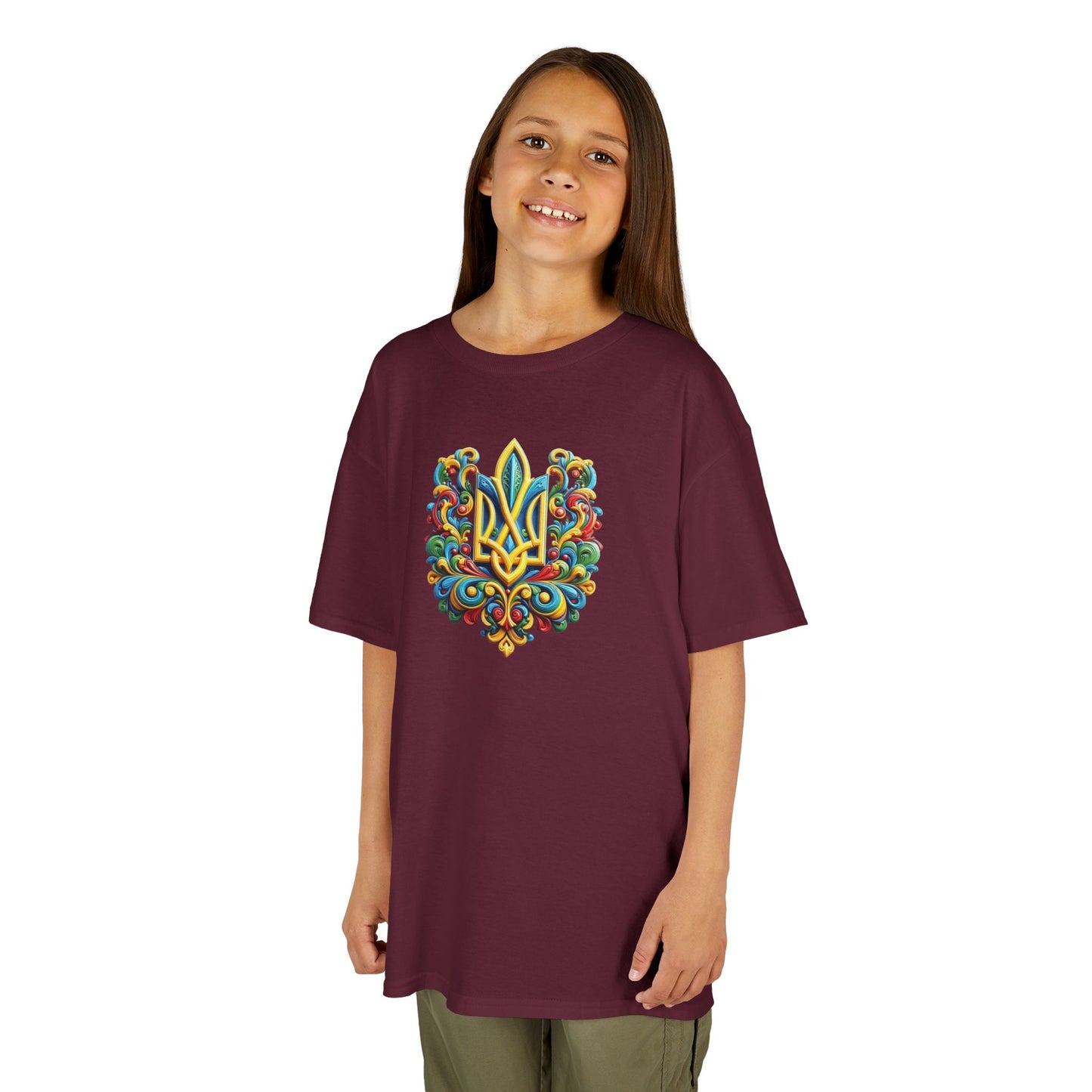 Kids Heavy Cotton™ Tee - Vibrant Folk Art Design for Celebrations