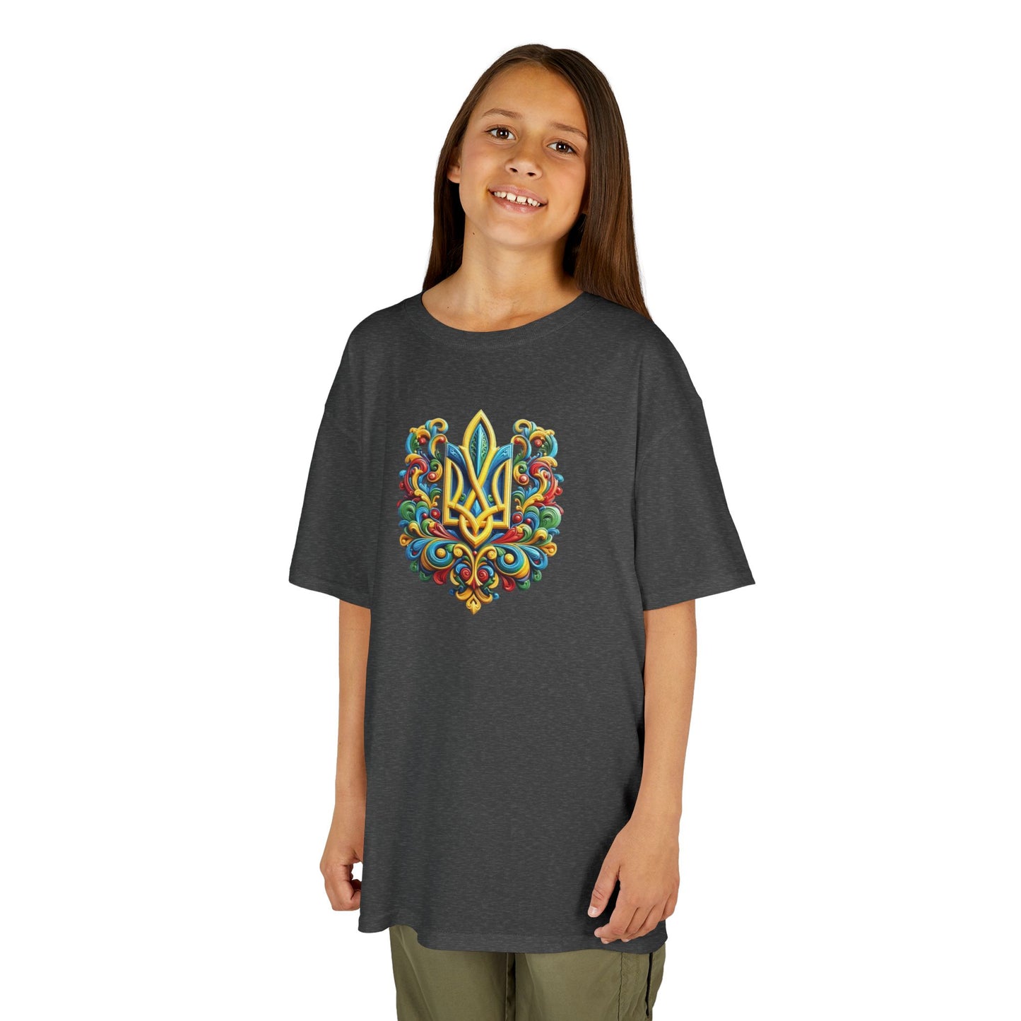 Kids Heavy Cotton™ Tee - Vibrant Folk Art Design for Celebrations