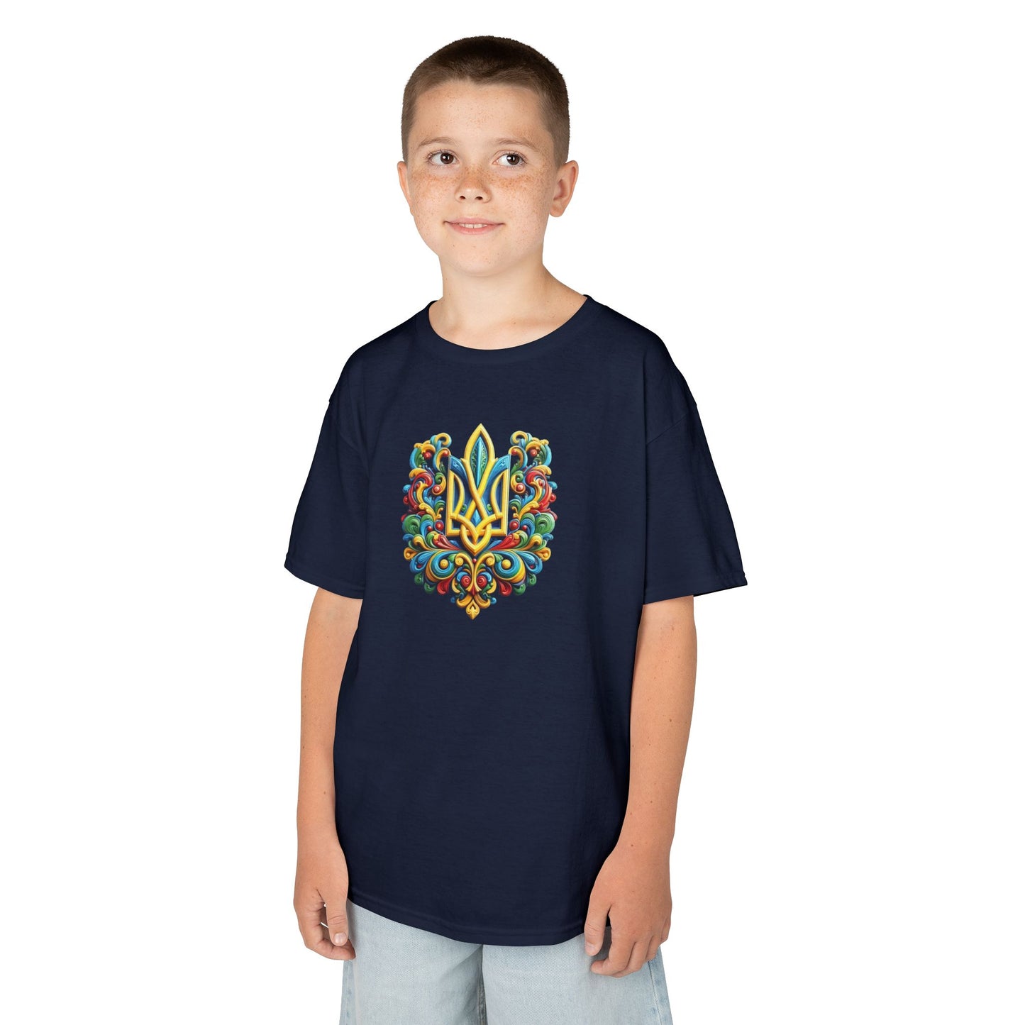 Kids Heavy Cotton™ Tee - Vibrant Folk Art Design for Celebrations