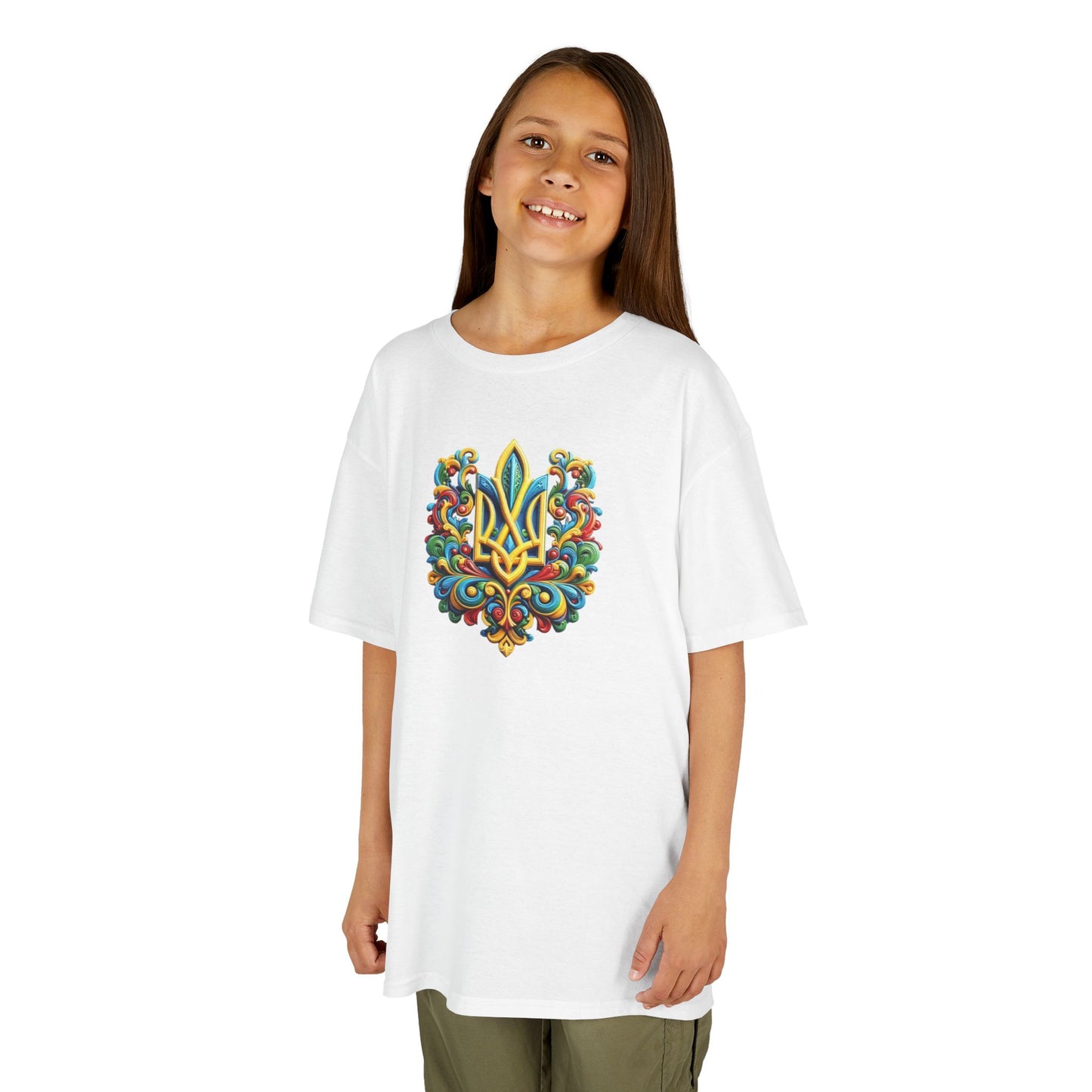 Kids Heavy Cotton™ Tee - Vibrant Folk Art Design for Celebrations