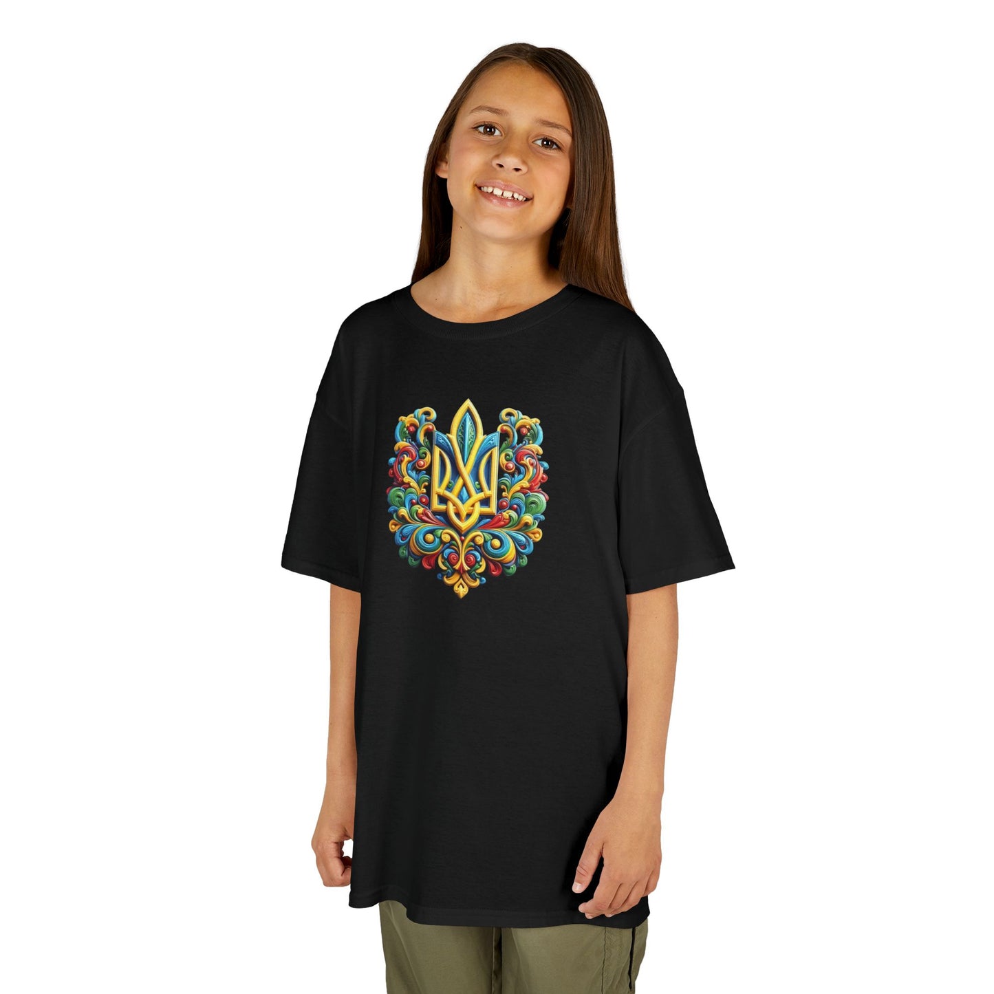 Kids Heavy Cotton™ Tee - Vibrant Folk Art Design for Celebrations