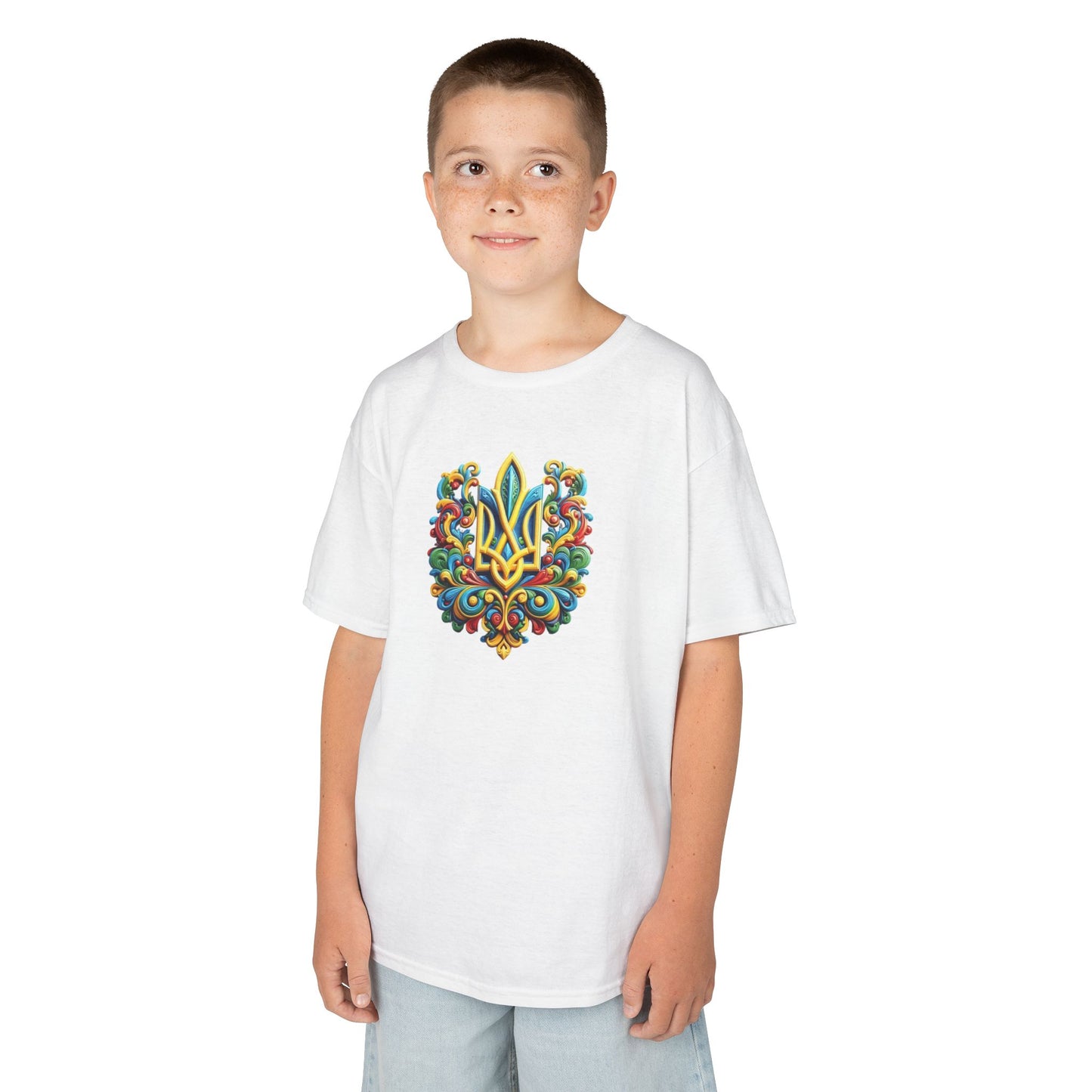 Kids Heavy Cotton™ Tee - Vibrant Folk Art Design for Celebrations