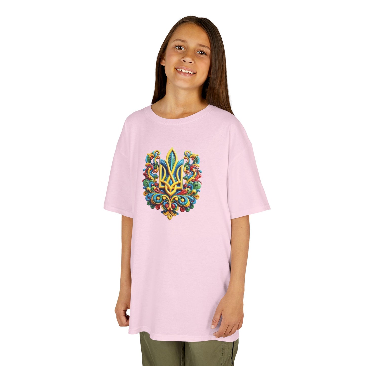 Kids Heavy Cotton™ Tee - Vibrant Folk Art Design for Celebrations