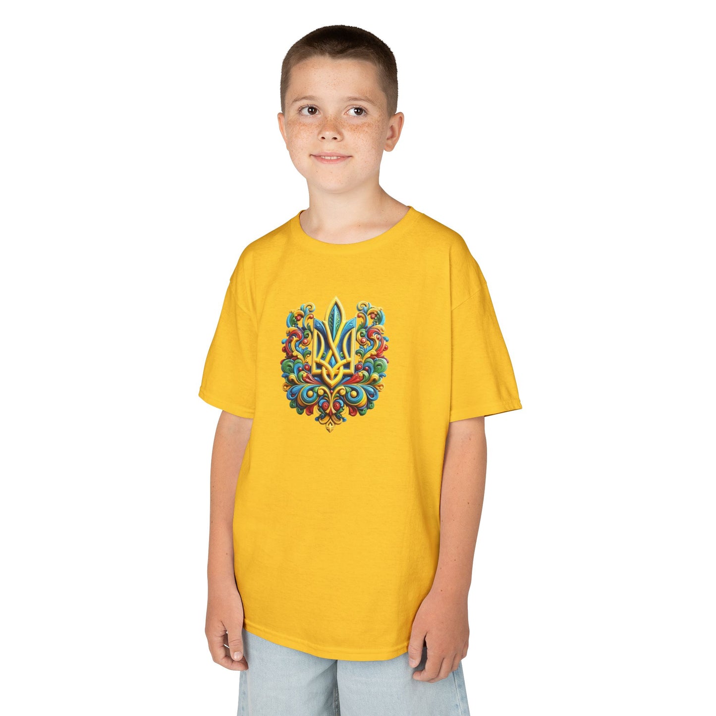 Kids Heavy Cotton™ Tee - Vibrant Folk Art Design for Celebrations